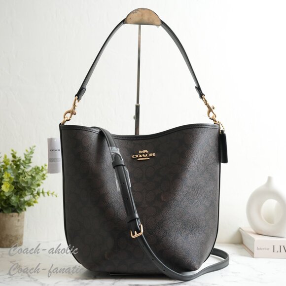 NWT Coach CT802 City Large Bucket Bag In Signature Canvas Gold/Walnut/Black - Picture 1 of 9
